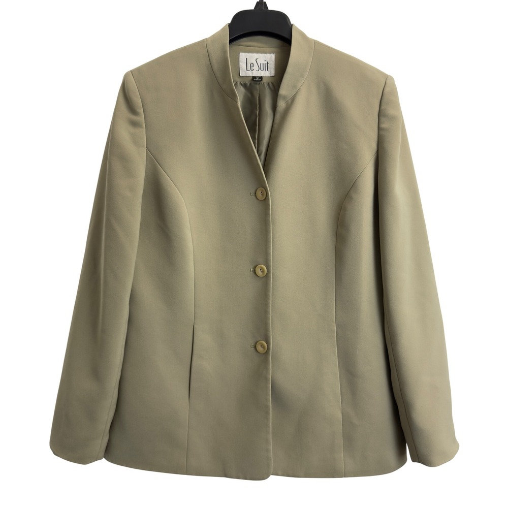 Le Suit Womens Sage Green Mandarin Collar Blazer Jacket Size 12 Professional